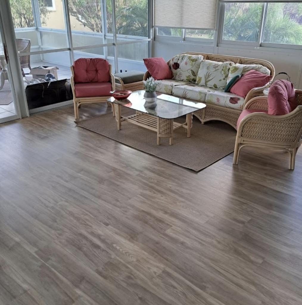 SPC vinyl floor installation in lanai