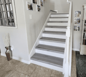 Grey vinyl flooring stair treads